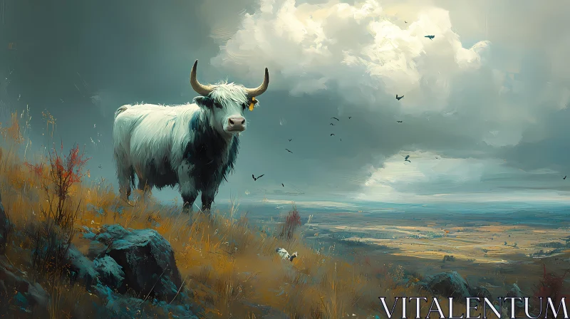 AI ART Majestic Bull in Expansive Landscape