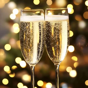 Sparkling Champagne Flutes with Bokeh Background