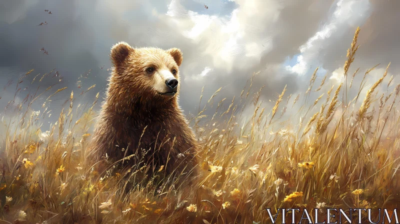 Bear Sitting in a Meadow AI Image