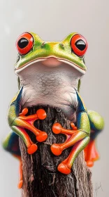 Vivid Frog Perched on Wood