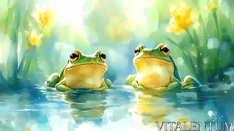 Serene Frogs in Lush Landscape AI Image