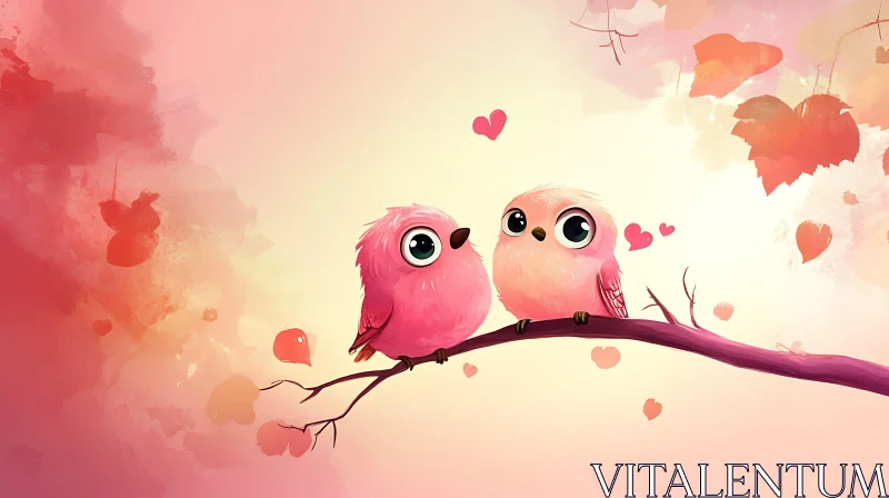 Two Cute Birds on Branch AI Image