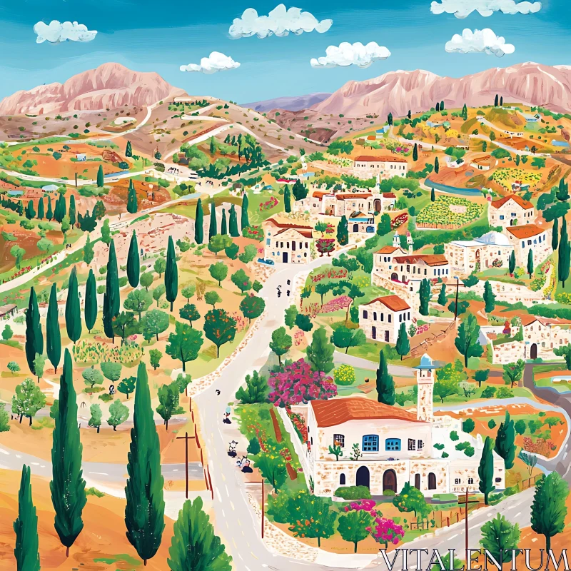 Charming Cyprus Village Painting AI Image