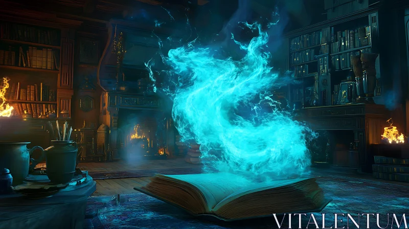 Mystical Book in Library AI Image