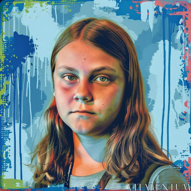 AI ART Greta Thunberg Portrait in Colorful Abstract Background