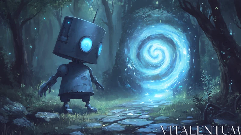 AI ART Whimsical Robot in a Mysterious Forest