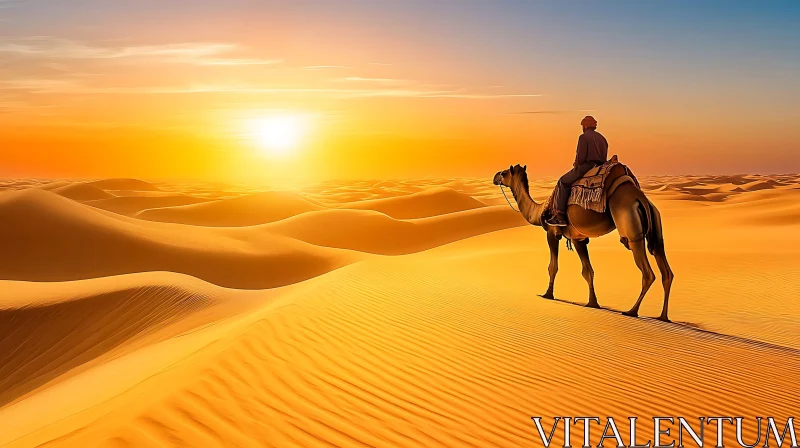 Desert Sunset with Camel Silhouette AI Image