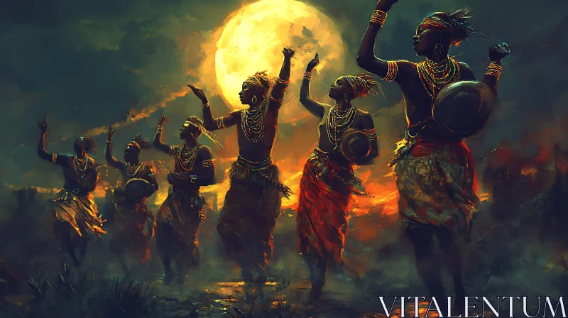 African Ritual Dance at Night AI Image