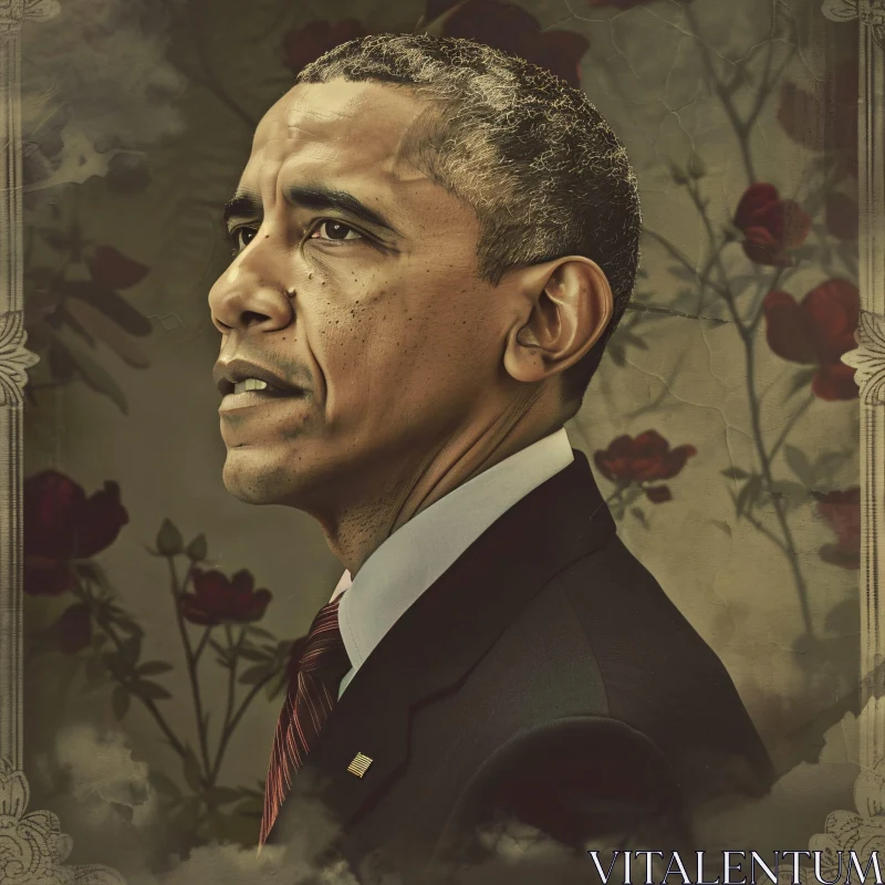 AI ART Portrait of Barack Obama with Floral Background