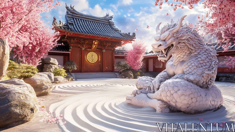 Zen Garden with Cherry Blossoms AI Image