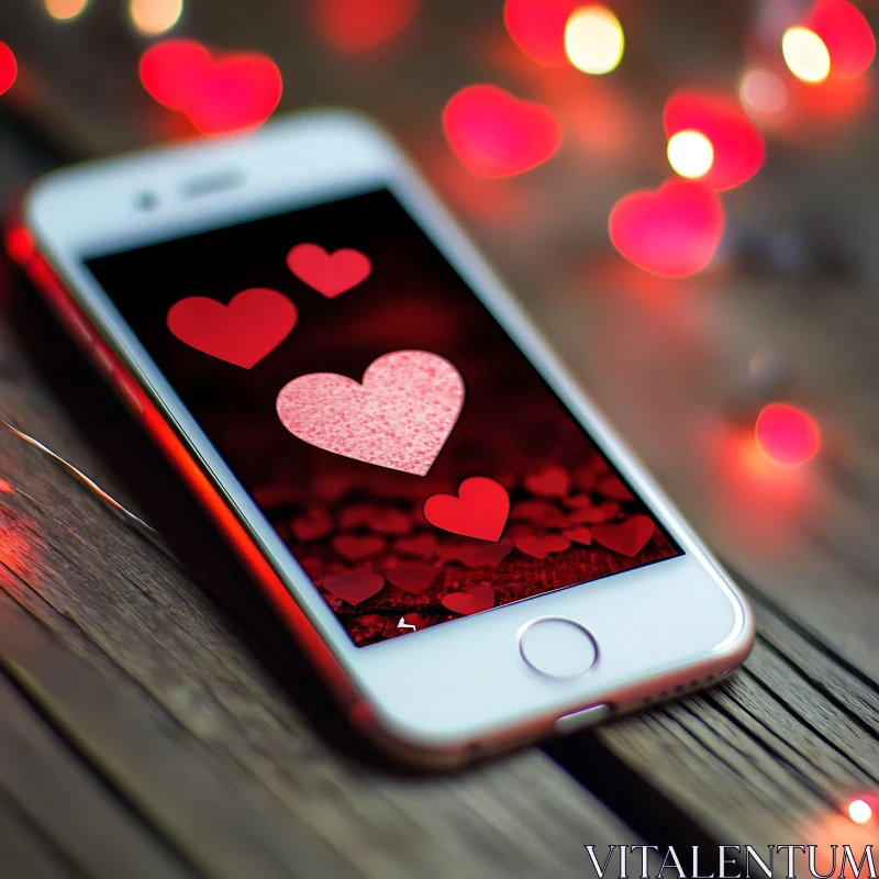 Love and Technology: Hearts on a Phone AI Image