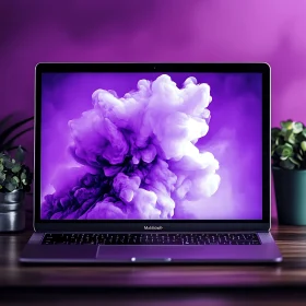 Sleek Laptop with Purple Smoke Background