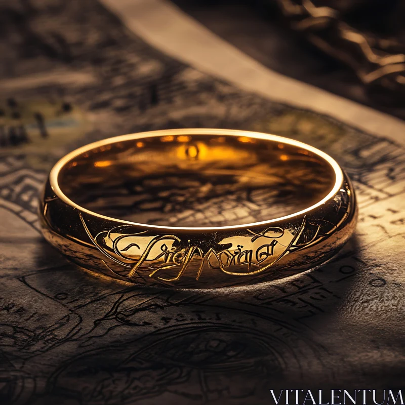 AI ART Golden Ring with Engravings Close-Up