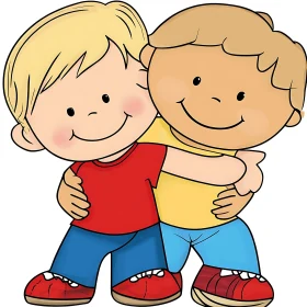 Cartoon of Two Boys Embracing