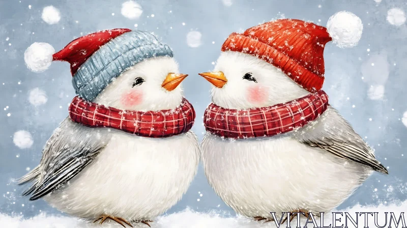 Charming Winter Birds Illustration AI Image