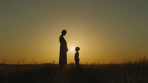 Sunset Silhouette of Mother and Child