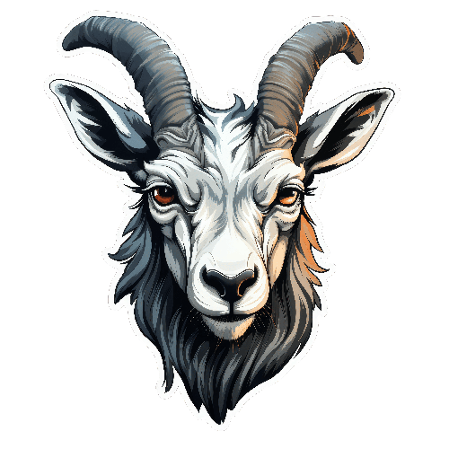 POD Design Cartoon Goat with Long Horns - Serious Expression