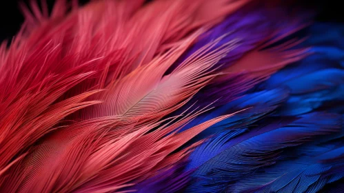 Close-up of Blue and Red Feathers Against a Black Background