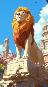 Lion Overlooking Heritage Architecture