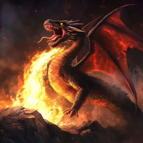 Fantasy Dragon with Flames Illustration