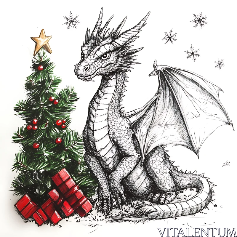 Whimsical Dragon Christmas Scene AI Image