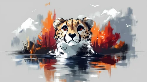 Cheetah in Artistic Waterscape