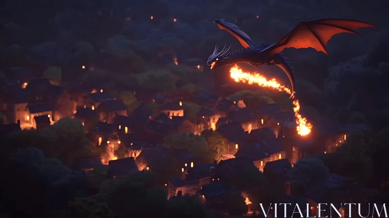 AI ART Dragon over Burning Village