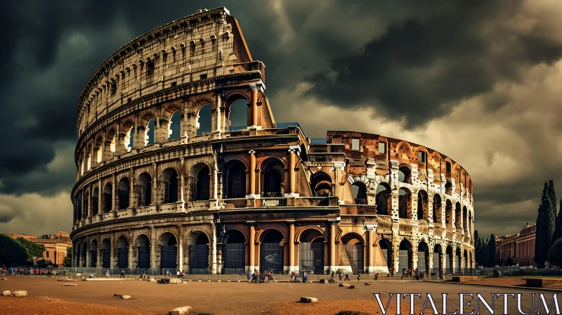 Stormy Rome: Ancient Structure Under Brooding Skies AI Image