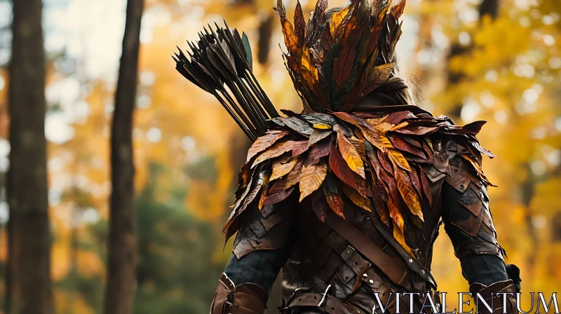 Leaf Armor Archer in Autumn Forest AI Image