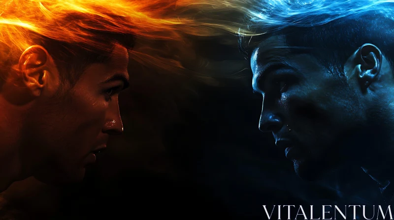 Portrait of Opposites: Fire and Ice AI Image