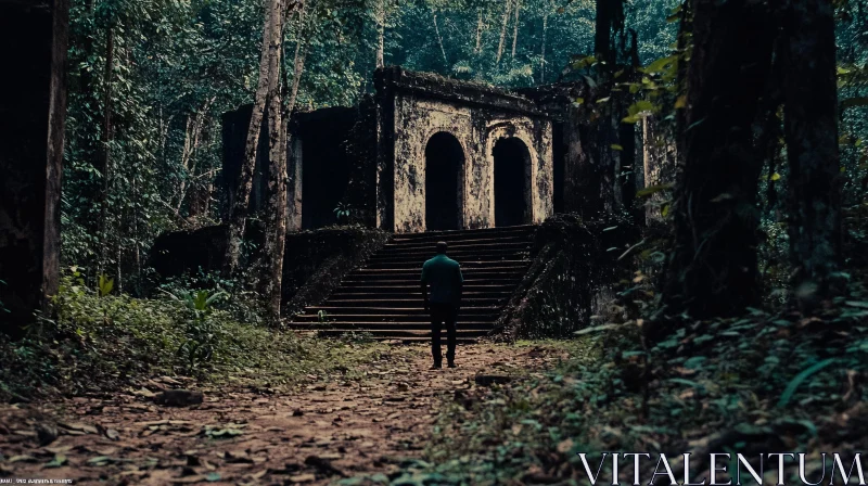 Man Walking to Old Building AI Image