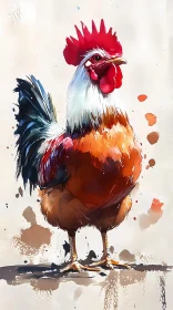 Colorful Rooster in Watercolor