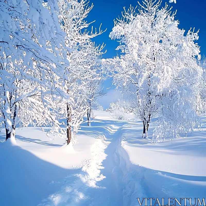 Tranquil Snowy Landscape with Pathway AI Image