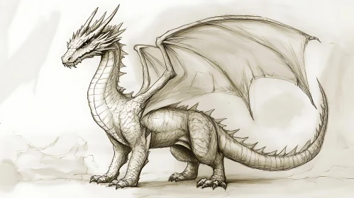 Detailed Dragon Drawing with Spikes