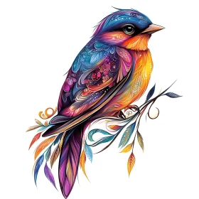 Artistic Bird with Floral Details