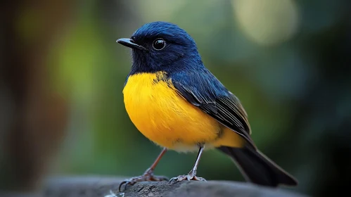 Portrait of a Bird with Blue and Yellow Feathers