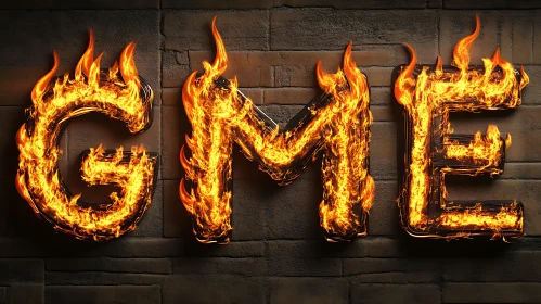 Burning 'GME' Text on Textured Wall