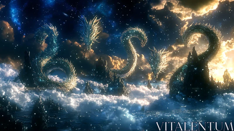 AI ART Celestial Dragon Dance Above the Clouds