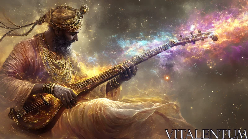 Celestial Harmony: A Musician's Cosmic Serenade AI Image