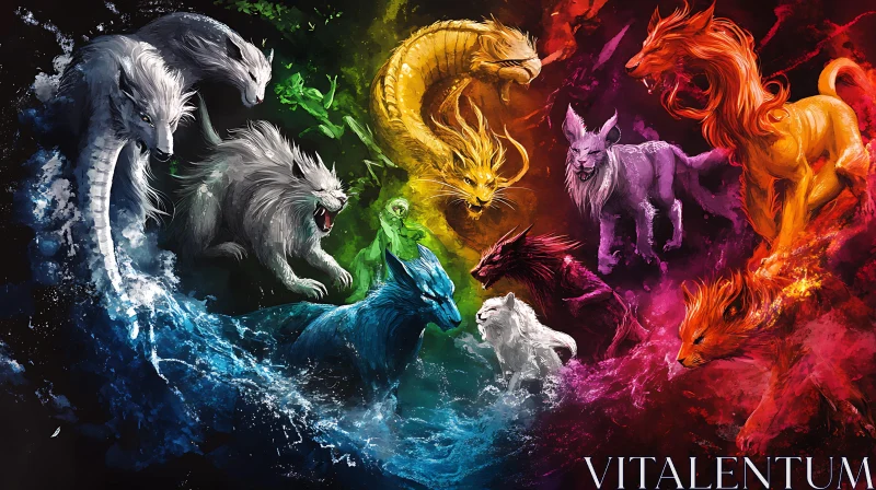 AI ART Colourful Wolves Art