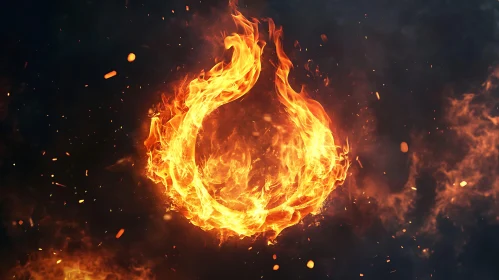 Fiery Circular Shape with Scattered Embers