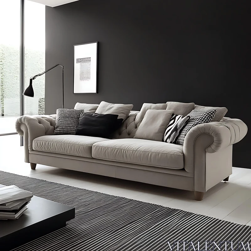 Beige Sofa in Modern Minimalist Decor AI Image