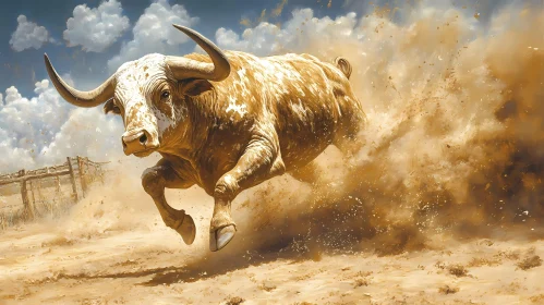 Charging Bull in a Dusty Arena