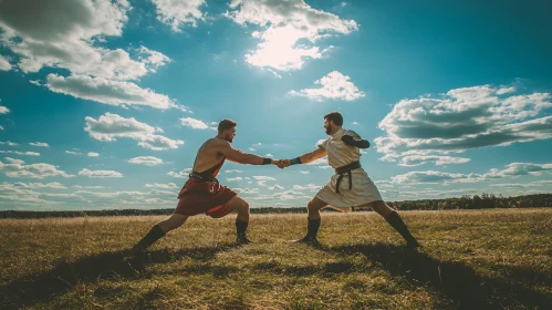 Men in Ancient Garb Facing Off