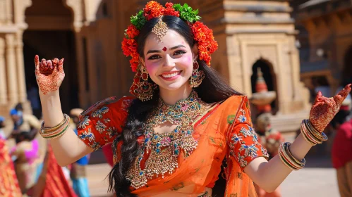 Radiant Woman in Orange Sari