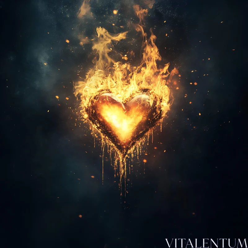 Burning Heart with Flames AI Image