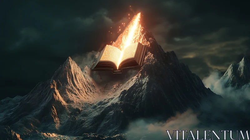 Floating Book on Mountain Top AI Image