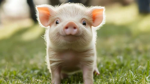 Cute Piglet Outdoors in Grass
