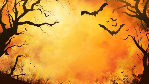 Eerie Forest Silhouettes and Bats