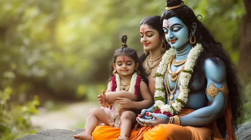 Peaceful Hindu Family in Natural Light